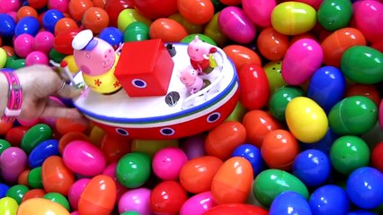 Peppa Pig Holiday Boat Grandpa Pool Party SURPRISE EGGS Disney Frozen Mystery Barco de ba�