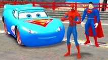 Spiderman and Superman Stunt Race Disney Lighting McQueen Cars   Kids Songs