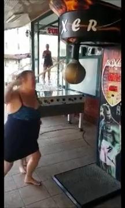 A mom tests a Punching Bag