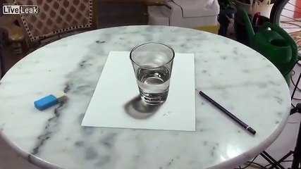 Super realistic 3D drawing with a glass of water