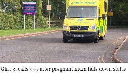 Girl, three, calls 999 after pregnant mum falls down stairs