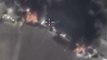 Российские авиабомбы взорвали колонну бензовозов ИГИЛ: кадры с воздуха