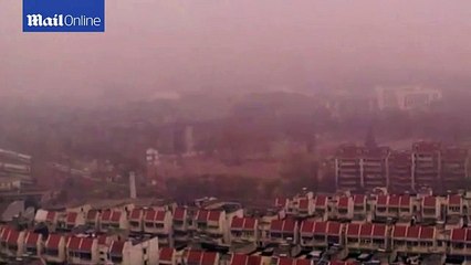 Thick red smog shrouds the sky above Nanjing in China