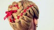 Прическа: плетение косы из 4 прядей с лентой. 4 Strand