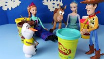 Play Doh Cowboy for Frozen Olaf Dressed by Toy Story Sheriff Woody with Frozen Elsa and Anna Dolls