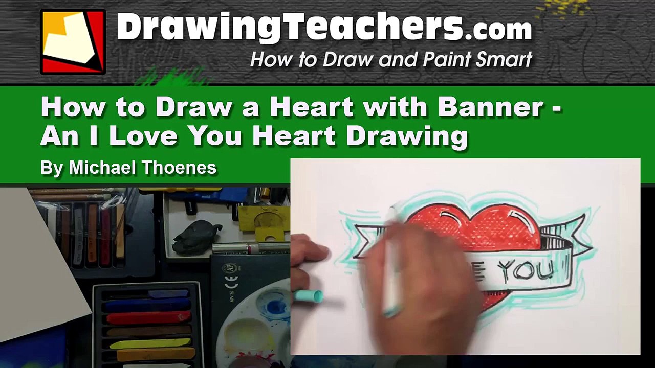 How to Draw Heart with Banner I Iove You Drawing MAT