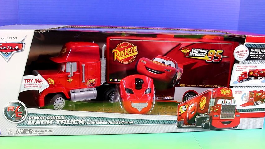 Disney Pixar Cars Remote Control Mack Truck Crashes Into RC U Command Lightning McQueen