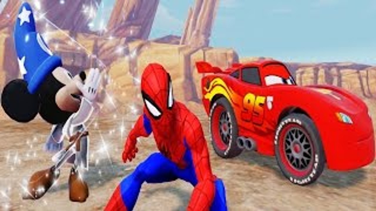 McQueen Spiderman AND Mickey Mouse having fun in Radiator Springs ! HD Kids Video