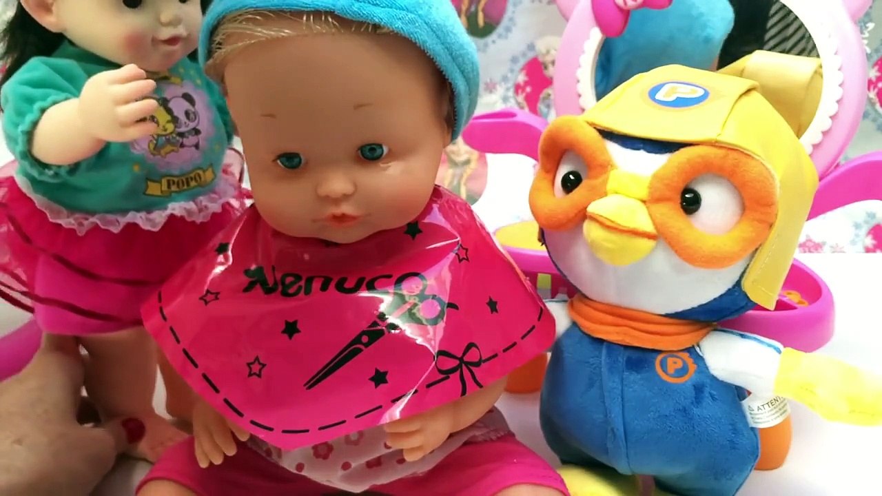 Baby Doll Nenuco Hair Style Pororo Hair Cut 콩순이 와 뽀로로 똘똘이 미용실 장난감
