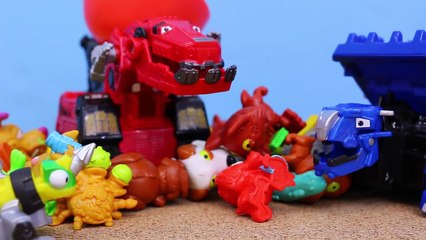 DinoTrux Ty Rux vs Ton-Ton Carrying Shopkins and The Good Dinosaur Toys Winning Surprise Egg