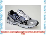 Mens Shock Absorbing Running Trainers White/Black/Blue Size 11 UK