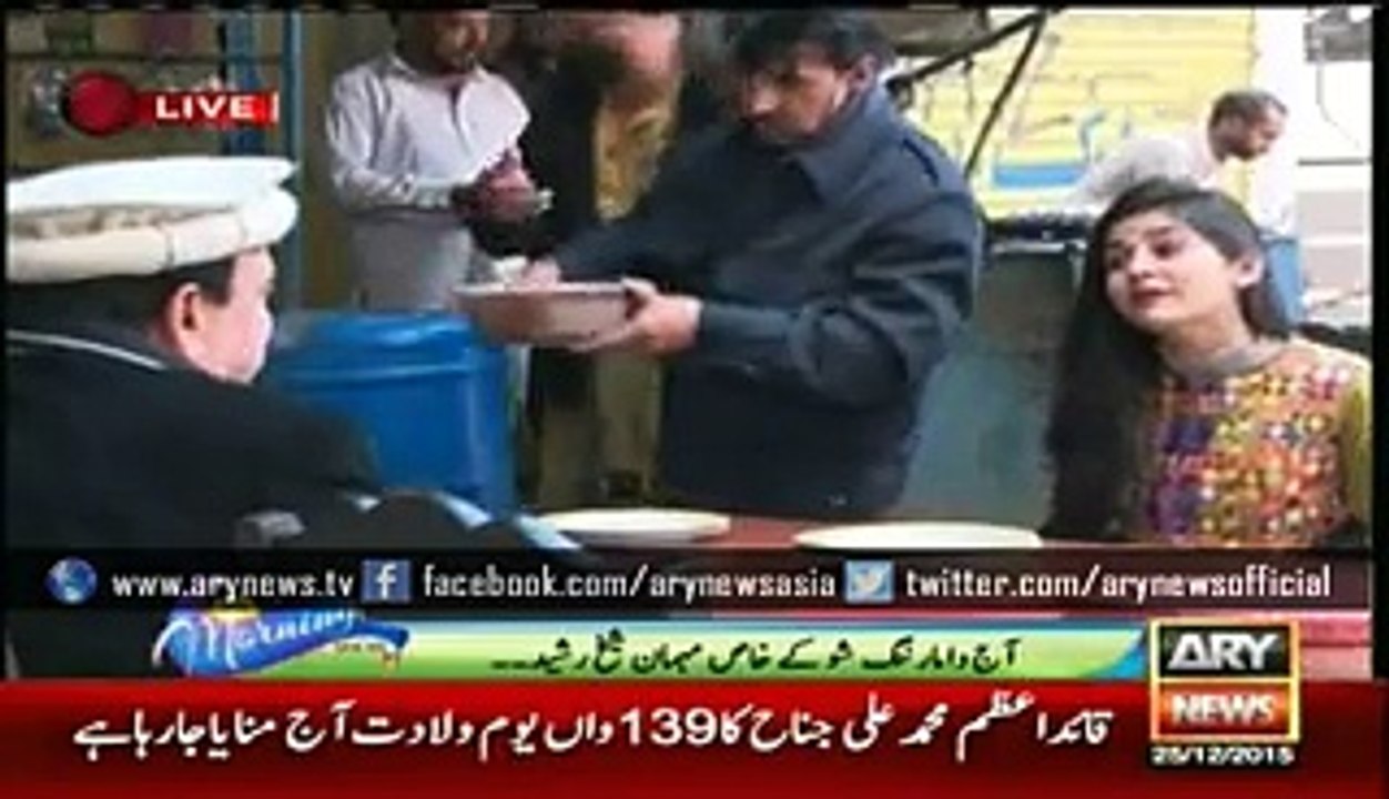 Sheikh Rasheed Doing interview while Sitting on Dahbaa on QUAID DAY 2015