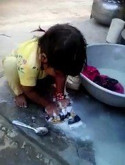 Washing Cloth by Little Baby in Home verry fanny video