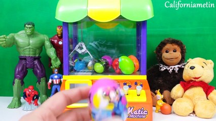 Surprise Eggs With Claw Machine Mickey Mouse Easter Eggs Animals Spiderman Toys (1080p)