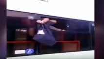 Woman  without bus ticket escapes through window as she goes to extreme lengths to dodge fare