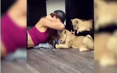 Yovanna Ventura frolicks with lions in cute instagram video