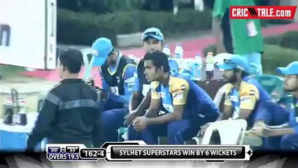 Shahid Afridi hit two sixes in successive balls in the final over to help Sylhet beat DHAKA by 6 wickets