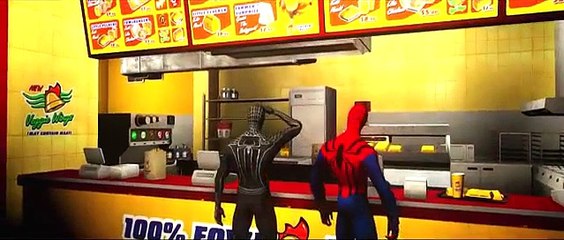 Black Spider-Man with Spider-Man having fun with their Custom Lightning McQueen SpiderMan Cars! -