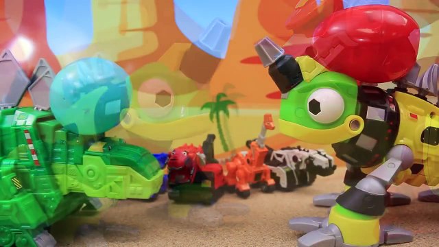 DinoTrux Competition Revvit vs Darby with Transformer Dinobot Winning Surprise Dinosaur Eggs