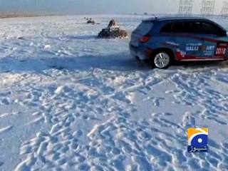 Car drift racer display stunts on ice
