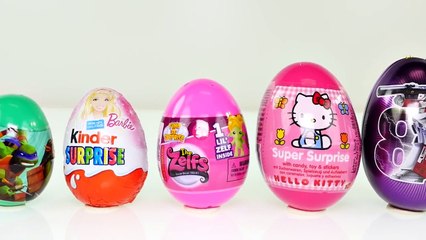 Learn Sizes with Toy Surprise Eggs! Kinder Surprise Barbie Hello Kitty TMNT Zelfs Chocolat