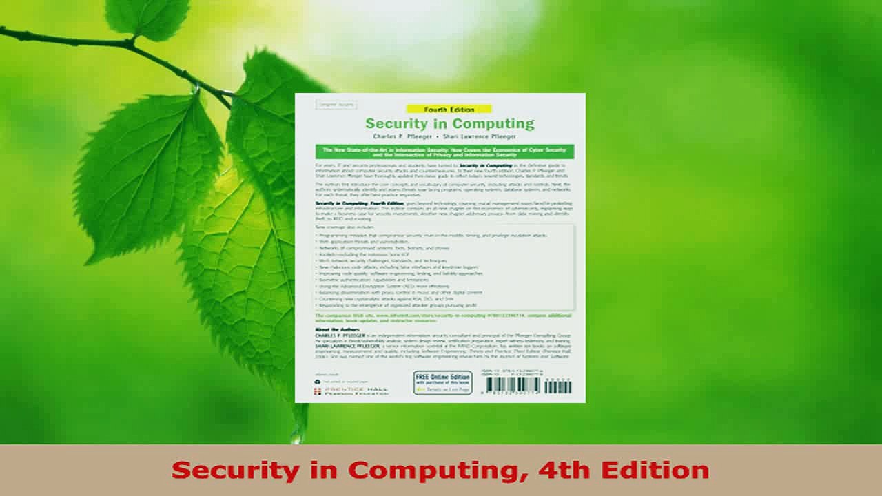 Read  Security in Computing 4th Edition PDF Online