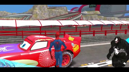 Spiderman & Disney Frozen VS Venom Race with Nursery Rhymes Songs Lightning McQueen Cars