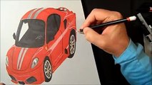 Amazing !!!! Drawing a 3D Ferrari Trick Art