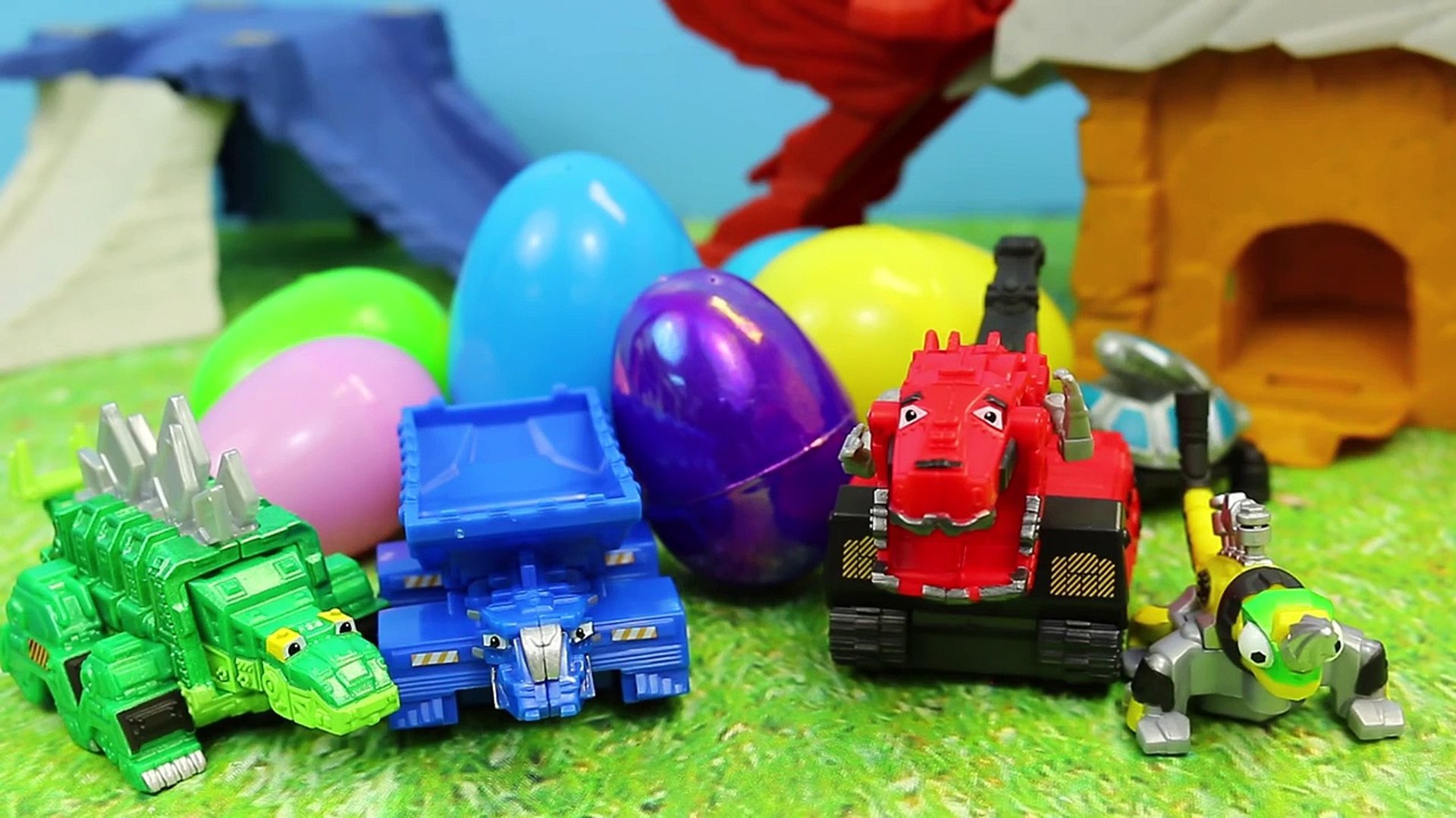 DinoTrux Dinosaur Egg Hunt D-Structs Hides Revvit Golden Nugget in Surprise  Eggs Construction Set - Dailymotion Video