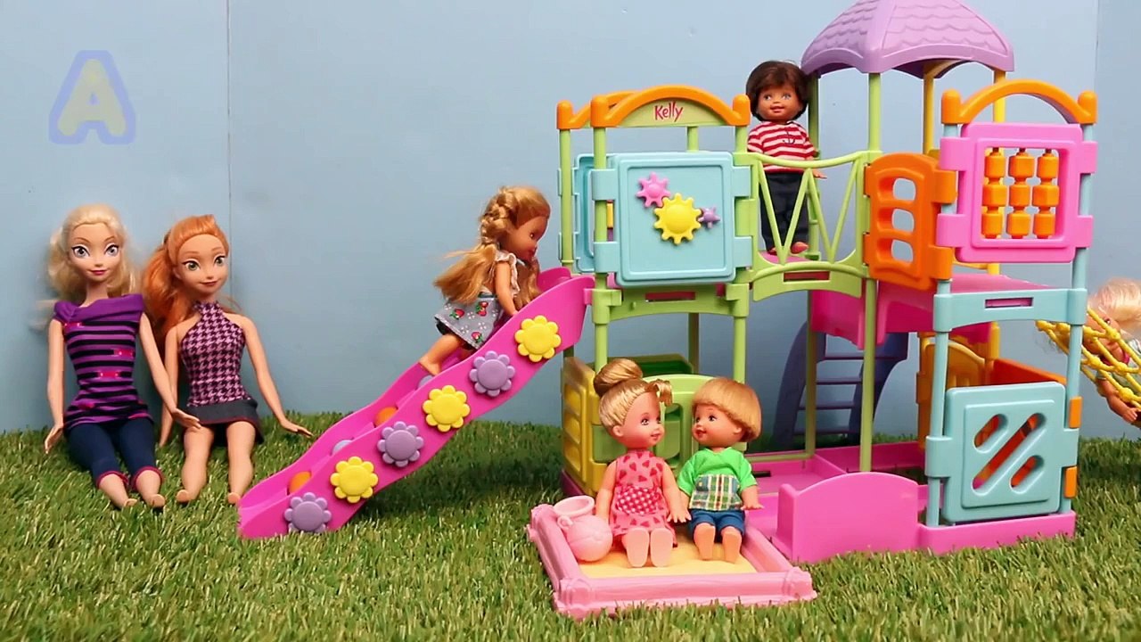 Frozen Elsa Kids Princess Castle & Barbie Park Playground ♥ Disney Princess Anna Dolls