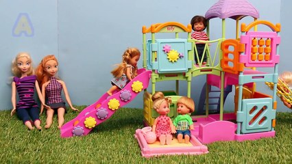 Frozen Elsa Kids Princess Castle & Barbie Park Playground ♥ Disney Princess Anna Dolls