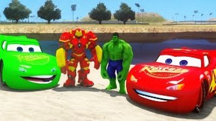 HULKBUSTER and HULK Epic Race with Lightning McQueen Cars !