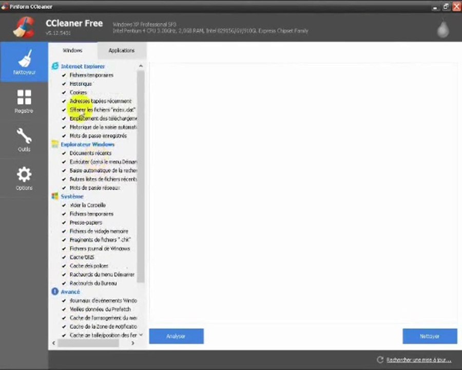Nettoyage Logiciel CCleaner XP