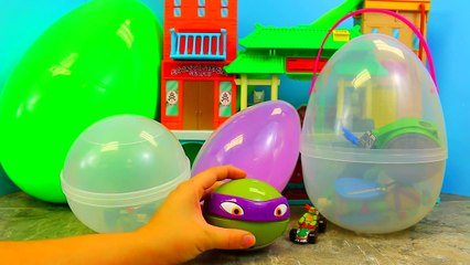 Teenage Mutant Ninja Turtle NEW Party Wagon Leo and Giant Surprise Eggs Opening with T-Machines