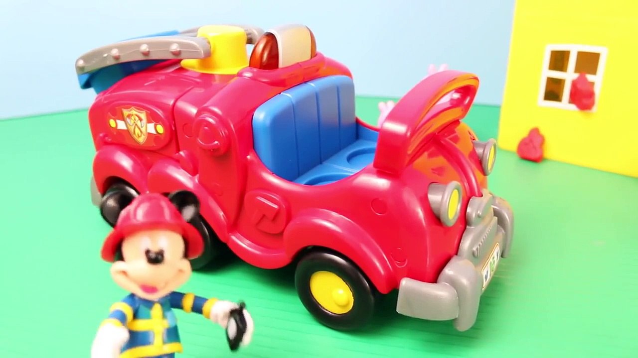 Mickey Mouse Clubhouse Fire Truck Visits Peppa Pig and The Joker Attacks by ToysReviewToys
