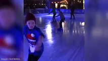 Boys will be boys! David Beckham takes the kids ice skating