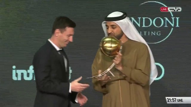 Messi received trophy for Best Player of 2015 at Globe Soccer Awards in Dubai, United Arab Emirates