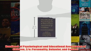 Handbook of Psychological and Educational Assessment of Children 2e Personality Behavior