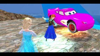 Anna Frozen and Disney Elsa Snow Queen with Lightning Mcqueen Cars Custom Colors Fun Kids