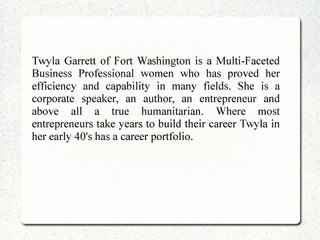 Twyla Garrett of Fort Washington Is An Experienced Lady in Entrepreneurship