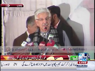 Talking to media in Lahore, Khwaja Asif