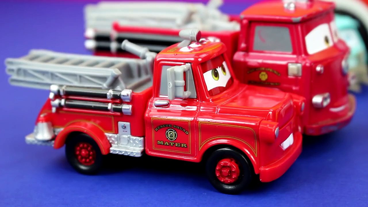 Disney Pixar Cars Rescue Squad Mater Red Mia Tia save Burnt Lightning McQueen