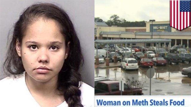 Meth tweaker on motorized shopping cart chugs wine and pigs out on food in Florida Walmart
