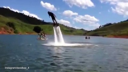 PSG defender David Luiz does his very best dolphin impression using Flyboard in Brazil