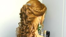 Curly prom, bridal hairstyle for long hair with french braids