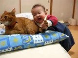 kedinin kuyruğunu ısıran bebek :)