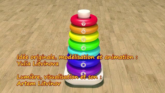 Apprendre les couleurs et chiffres en français. Jouets pour bébé : pyramide. Learn French.