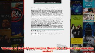 Therapy as Social Construction Inquiries in Social Construction series