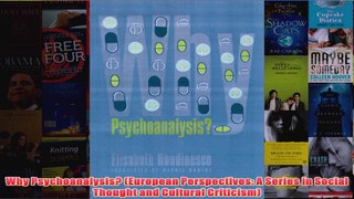 Why Psychoanalysis European Perspectives A Series in Social Thought and Cultural