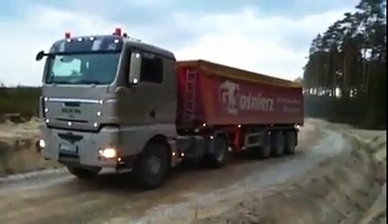 The truck on a narrow road turns
